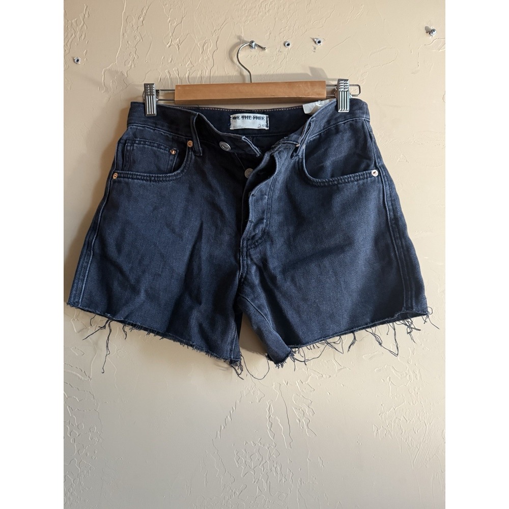 NWT Free People Black Denim‎ Button Up Cut Off Shorts 25 Women's